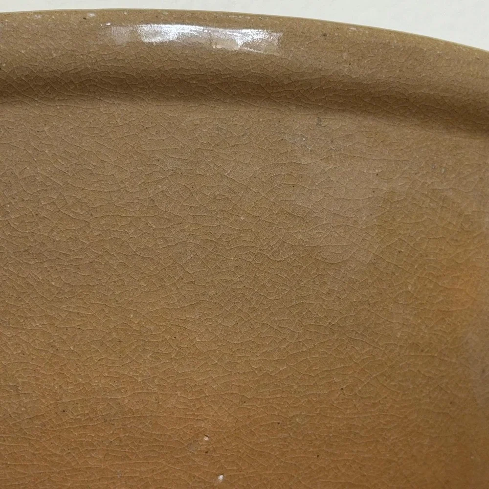 Antique Yellow Pottery Bread‎ Bowl Crackle Glaze Stoneware Handmade